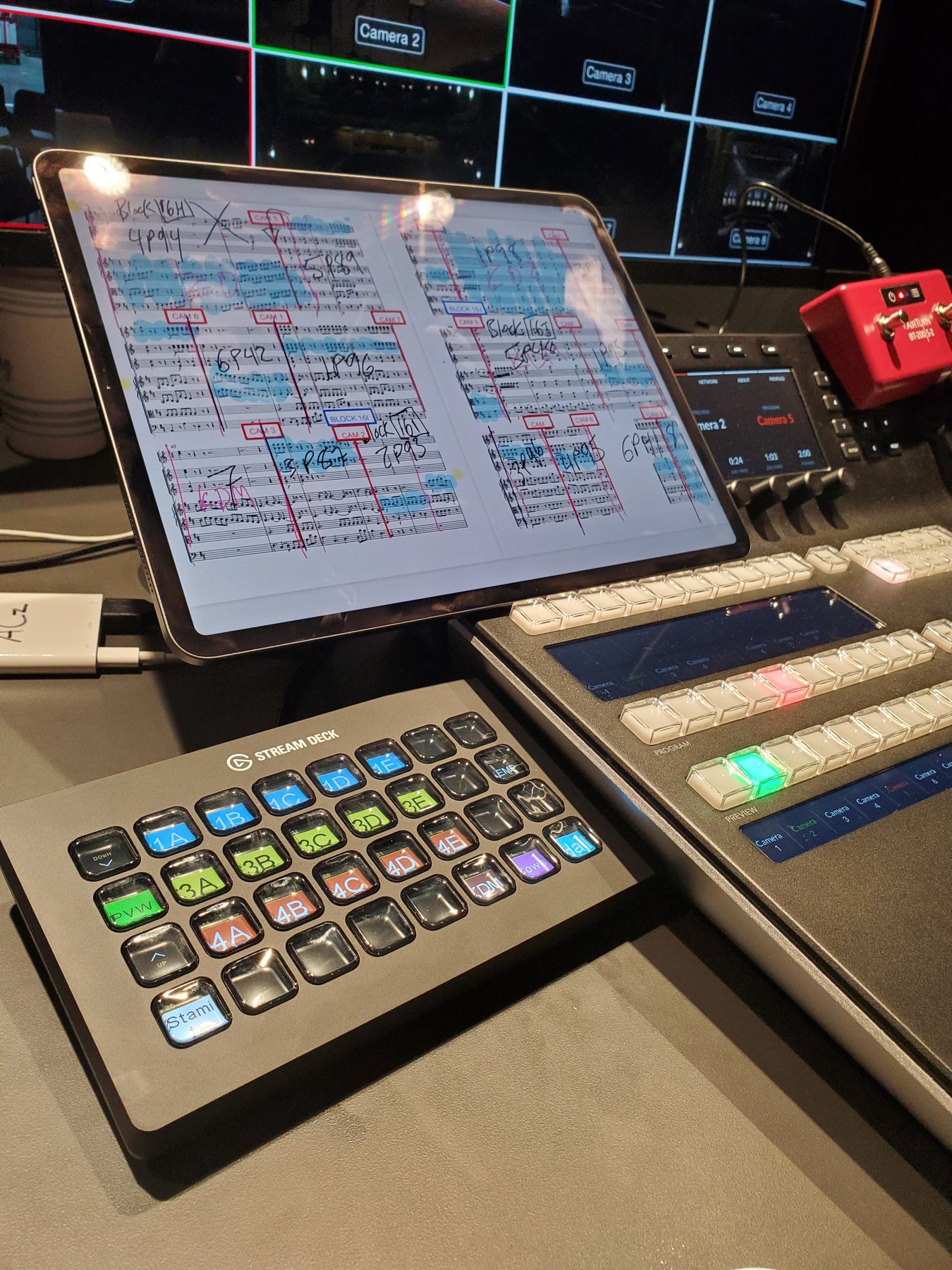 Lighting console and cue sheet set for a show
